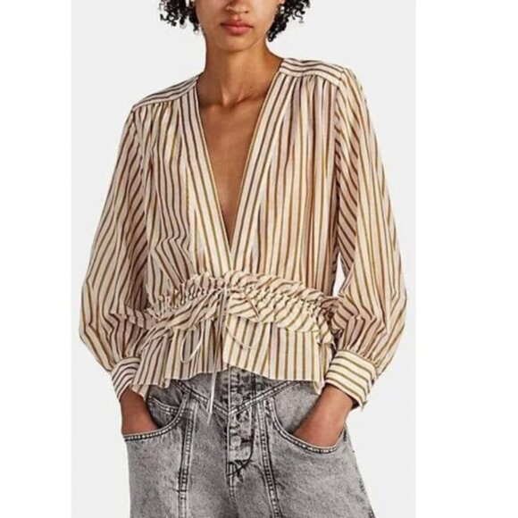 ROBERT RODRIGUEZ golden brown and white striped Mariel top - Picture 2 of 6